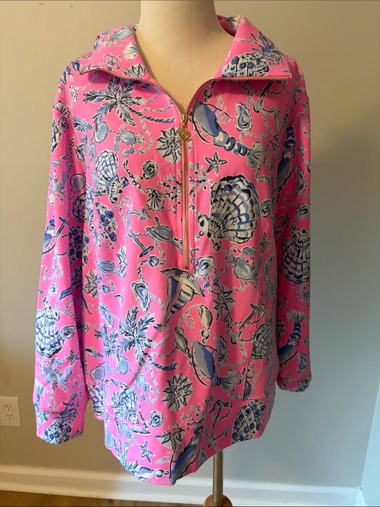 Lilly Pulitzer Tops - Lilly Pulitzer Pink & Blue Seashell Print Quarter-Zip Top